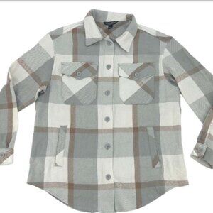 Tan & Grey Plaid Button Up Shirt Jacket Shacket | Fall Plaid | 100% Cotton | XXL